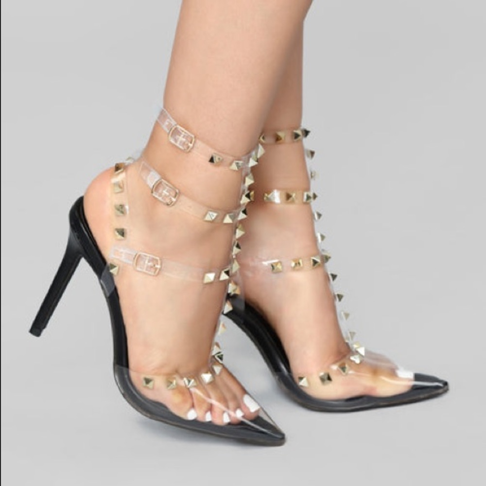 Fashion nova studded clear stilette pointy toe Heels size 8 - Picture 4 of 4